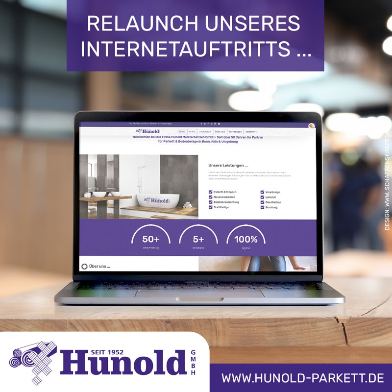 Laptop zeigt neue Website von Hunold GmbH